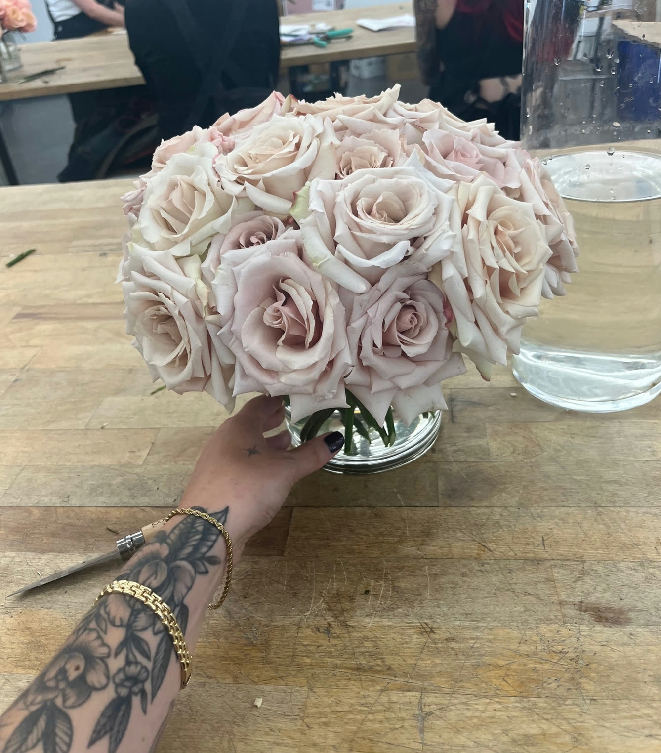 Hand-tied rose dome, neutral palette